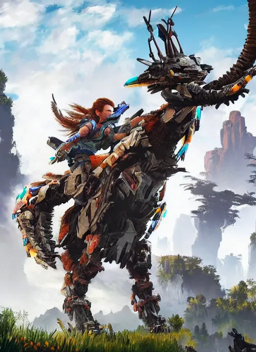 Image similar to very detailed concept art of a lot from horizon zero dawn