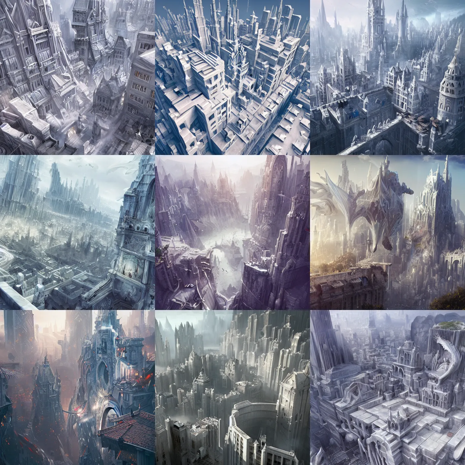 Prompt: city, fantasy, town, metropolis, white marble, white stone, fantasy art, sharp, very very very very beautiful scenery, unreal engine, hyper detailed, by wlop