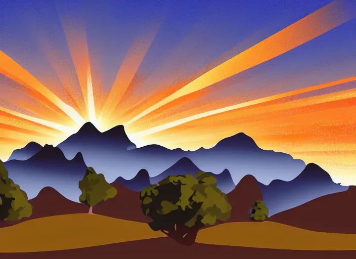 Image similar to vector illustration of a sunset over a mountain