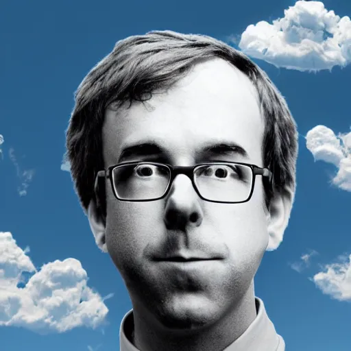 Prompt: clouds shaped like ben folds. blue sky, apophenia