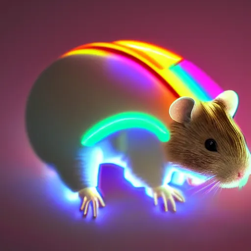 Image similar to cyberpunk rainbow hamster made of glowing neon lights, 8 k, hd