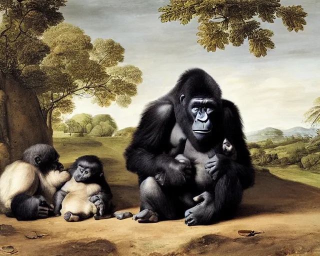 Image similar to gorilla family by pieter claesz