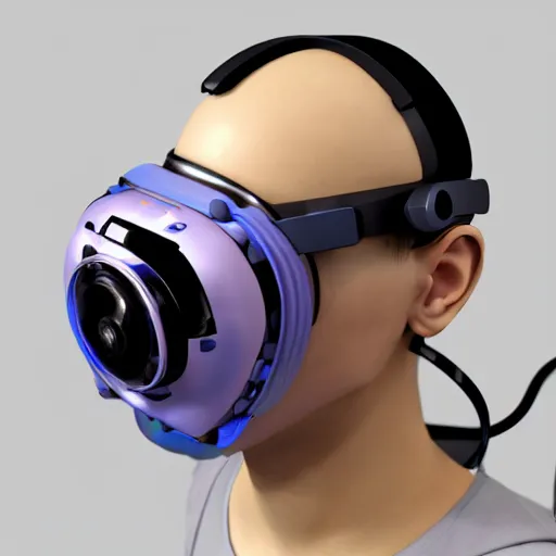 Image similar to intense futuristic bespoke vr headset respirator with long cables twirling out into a particle system on a set of twin humble hypebeasts, by ilya kuvshinov and james jean and sorayama and ikeuchi and hyein seo and hiroya oku and gilleard james, artstation trending, 8 k, 3 d render, photorealistic, volumetric lighting caustics, pink