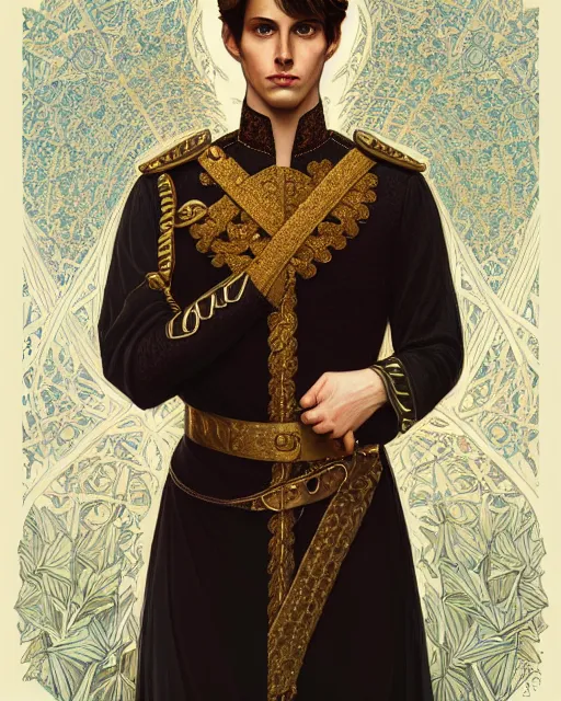 Image similar to symmetry portrait of welsh brunette prince in mans tunic, glam, fae, short hair, forest background, intricate, elegant, highly detailed, digital painting, artstation, concept art, smooth, sharp focus, illustration, art by artgerm and greg rutkowski and fra angelico and alphons mucha