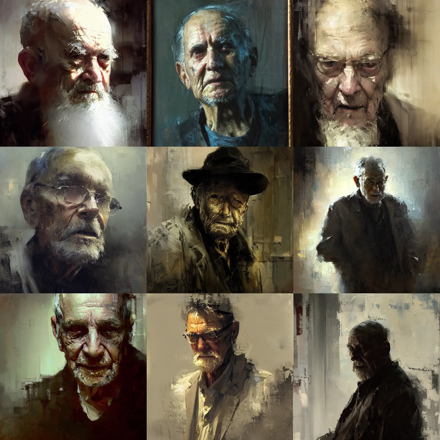 Prompt: Portrait of an old man, by Jeremy Mann