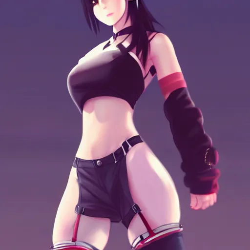 Image similar to full body shot of tifa lockhart by wlop, rossdraws, mingchen shen, bangkuart, sakimichan, yan gisuka, jeongseok lee, artstation, 4k