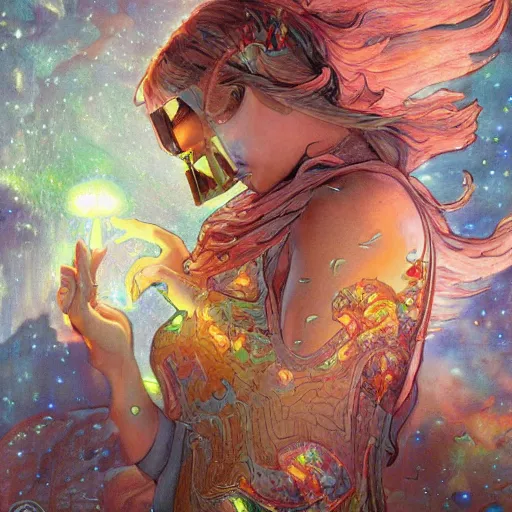 Prompt: minecraft, space, carving on southern ice porcelain , overdetailed art, by greg rutkowski, by Alfons Mucha, complementing colors, magic, colorful lights, fireflies, detailed illustration