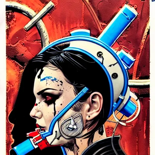 Prompt: a profile photo of an saint with a diving oxygen mask with side profile blood in ocean intricate details by MARVEL comics and Sandra Chevrier-C