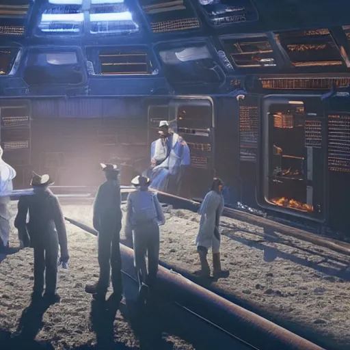 Image similar to amish farming on a space station in the expanse universe, firefly universe.