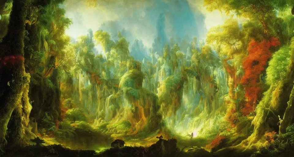 Prompt: Enchanted and magic forest, by John Martin