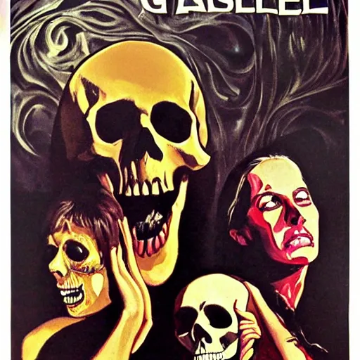 Image similar to Giallo horror poster, 1973 Italia horror film poster, skull, vampire, psychedelic