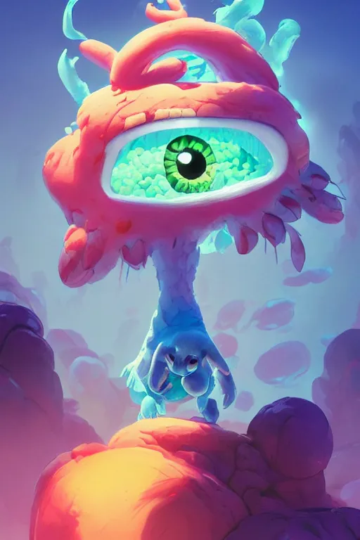 Image similar to smurf ghost creature animal sushi cristal very big eye roots cactus elemental flush of force nature micro world fluo fishscale, behance hd by jesper ejsing, by rhads, makoto shinkai and lois van baarle, ilya kuvshinov, rossdraws radiating a glowing aura global illumination ray tracing hdr