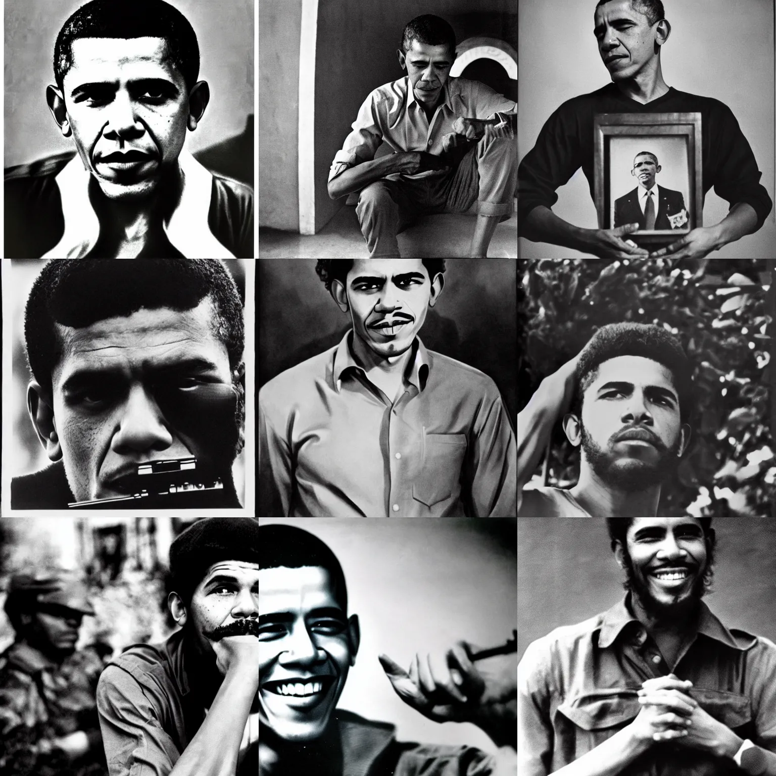 Prompt: photo of barack obama, guerrillero heroico ( che guevera ), photo by alberto korda