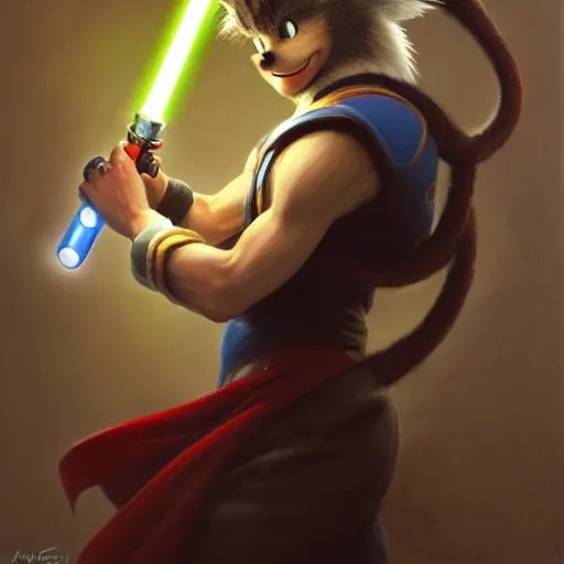 Prompt: highly detailed oil painting | very intricate | cinematic lighting | award - winning | sonic the hedgehog!!!!! with a light saber | by roberto ferri, by tom bagshaw, by j. c. leyendecker and artgerm, american romanticism, by austin osman spare, artstation, cgsociety, official art, octane