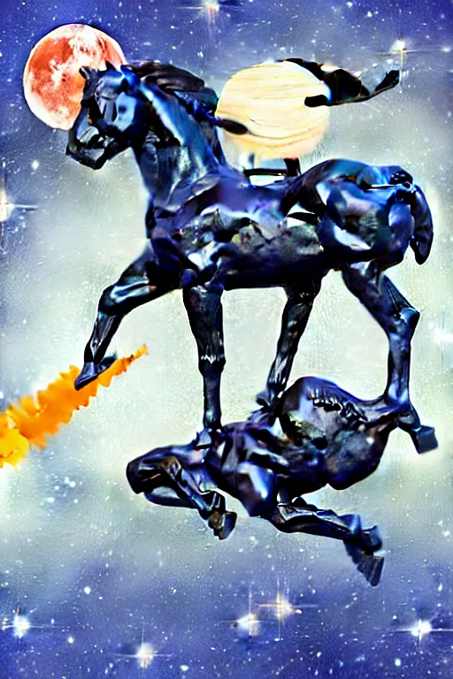 Image similar to horse sits on a lying astronaut, highly detailed