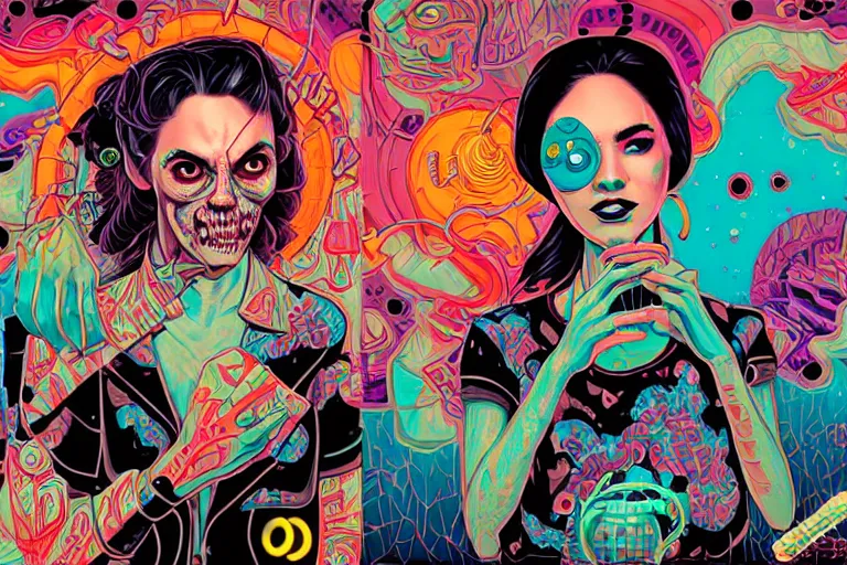 Image similar to electric zombie tacos dancing to jazz, tristan eaton, victo ngai, artgerm, rhads, ross draws