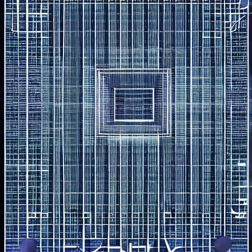 Prompt: a futuristic poster written with a language made of loops and squares