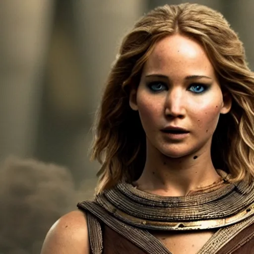 Prompt: first photos of 2 0 2 4 female 3 0 0 remake - jennifer lawrence as leonidas, ( eos 5 ds r, iso 1 0 0, f / 8, 1 / 1 2 5, 8 4 mm, postprocessed, crisp face, facial features )