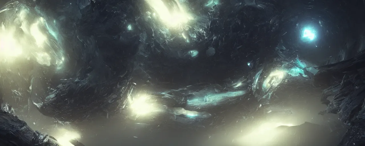 Image similar to a dark epic swirling galaxy, dark scifi, unreal engine, octane render, volumetric lighting