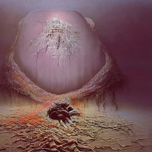 Image similar to colaboration of David Choe and Zdzisław Beksiński