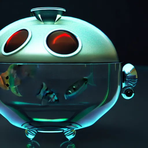 Image similar to a fish bowl mecha, photorealistic 3 d octane render, unreal engine