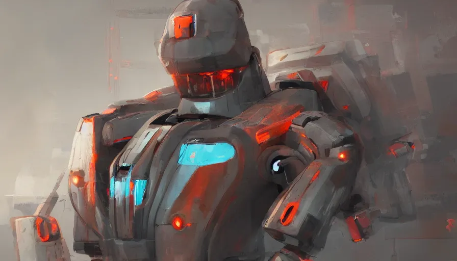 Prompt: robots, jama jurabaev, greig fraser, roger deakins, shaddy safadi, feng shu, neil blevins, trending on artstation, high quality, brush stroke