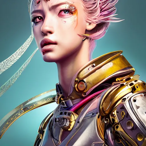 Image similar to studio portrait of lawful good colorful female holy mecha paladin absurdly beautiful, elegant, young sensual graceful woman, ultrafine hyperrealistic detailed face illustration by kim jung gi, irakli nadar, intricate linework, sharp focus, bright colors, matte, octopath traveler, final fantasy, unreal engine highly rendered, global illumination, radiant light, intricate environment