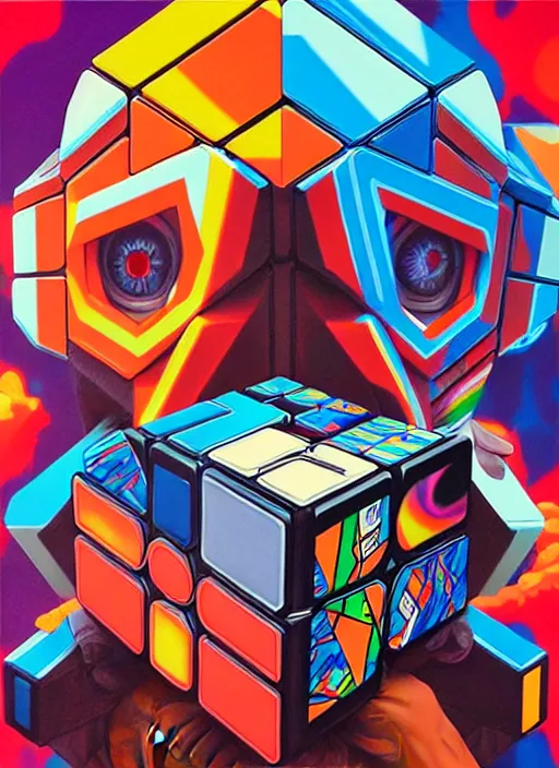 Image similar to rubik's cube transformer, tristan eaton, victo ngai, artgerm, rhads, ross draws