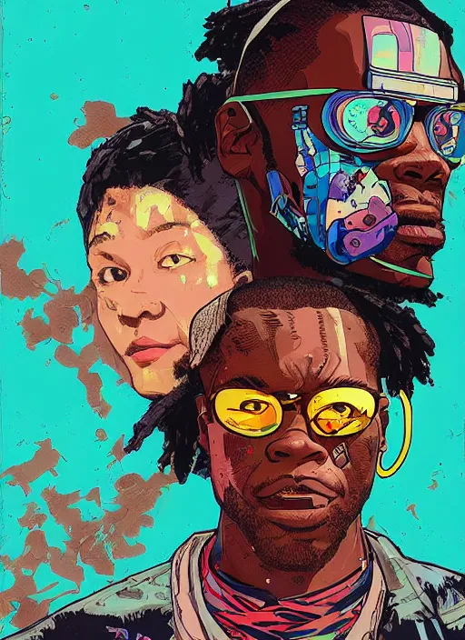 Prompt: chidi igwe. cyberpunk athlete. portrait illustration, pop art, splash painting, art by geof darrow, ashley wood, alphonse mucha, makoto shinkai ( apex legends )