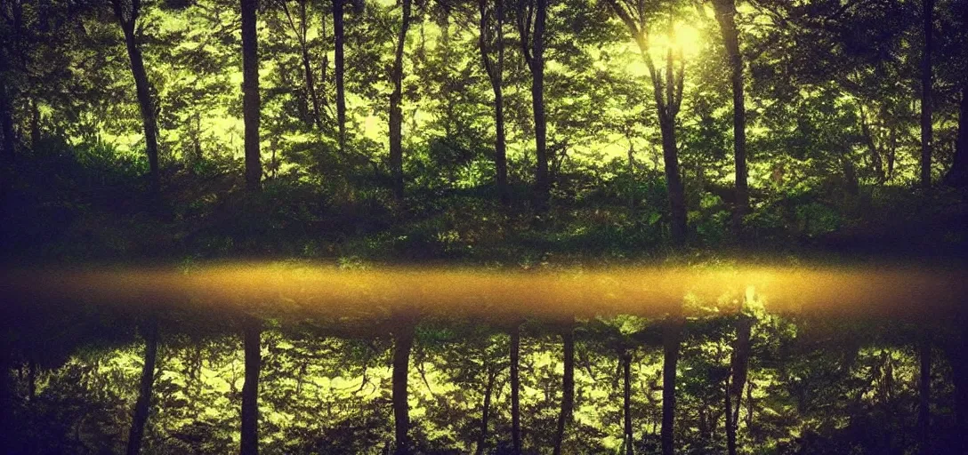 Image similar to “ ethereal, dreamland, a forest growing on water surface, background of flowery hill, bokeh, beautiful shadows, soft, dreamy, beach sand viable in corner. ”
