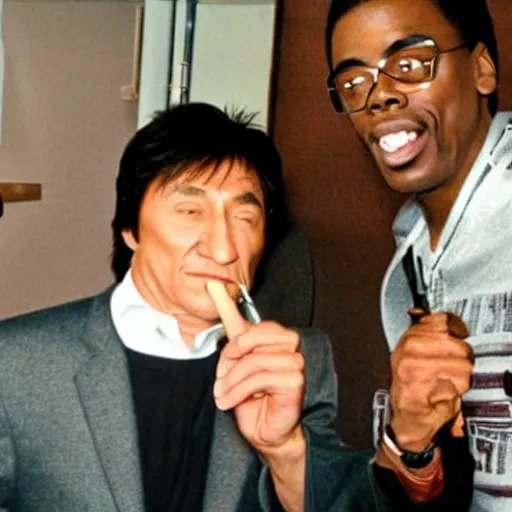 Prompt: jackie chan smoking weed with chris rock