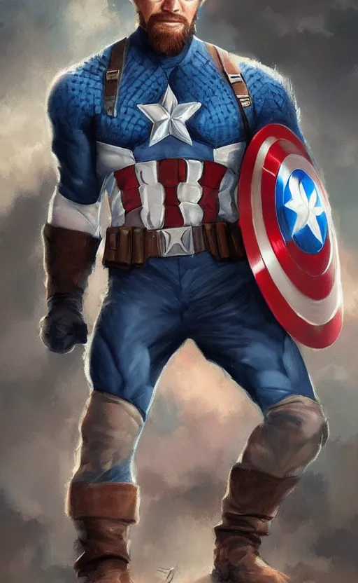 Image similar to bob ross as captain america, dynamic lighting, cinematic, ultra detailed, trending on art station, stunning visuals, creative, fantasy concept art