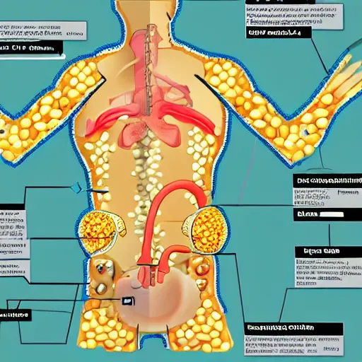 Prompt: medical diagram showing the mechanism by which the stomach produces popcorn,