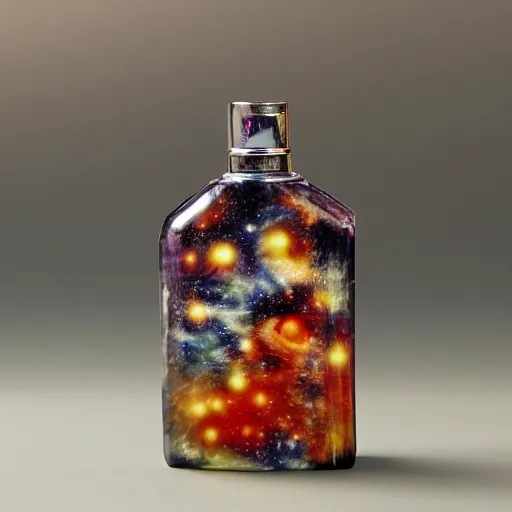 Image similar to Liminal space in outer space,perfume bottle