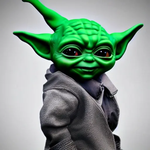 Prompt: Baby Yoda As the joker digital art 4K quality super realistic