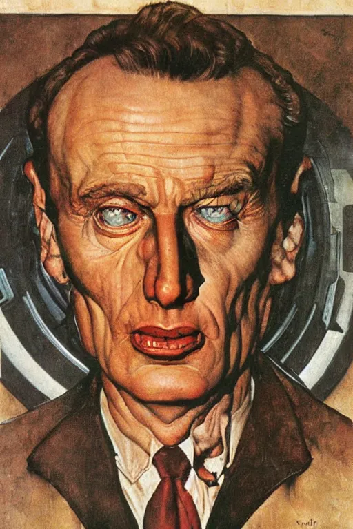 Image similar to Quaid from Total Recall painted by Norman Rockwell