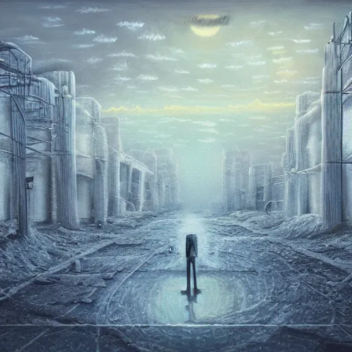 Image similar to nuclear winter, dystopian surrealism, digital painting