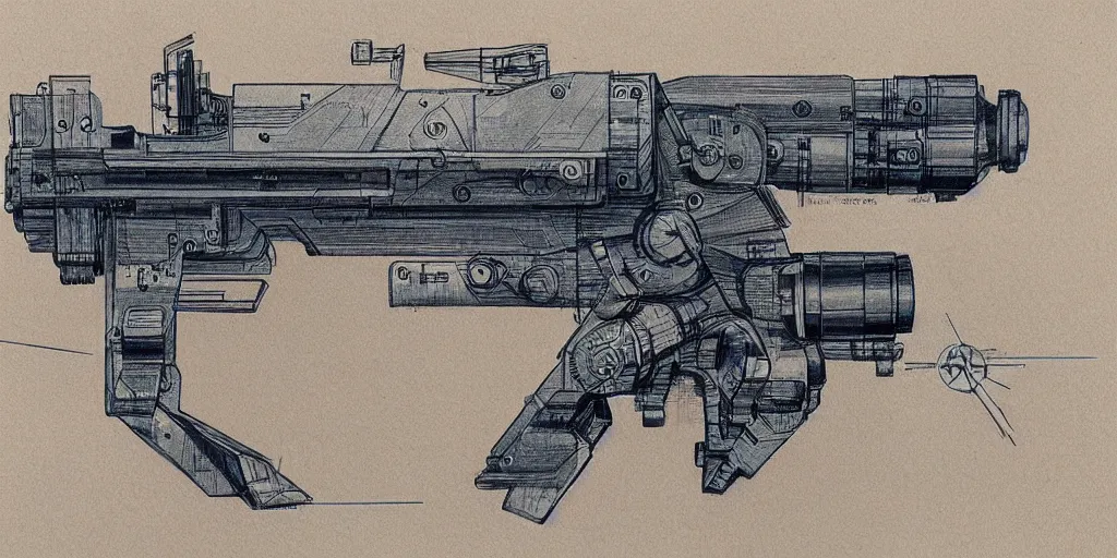 Image similar to blueprint of a laser space gun, technical draw, concept art, very detailed, 3 5 mm