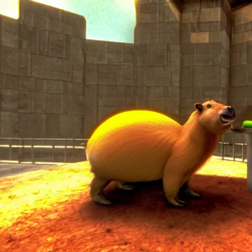 Prompt: capybara with a banana on top of its head. doom2 screenshot