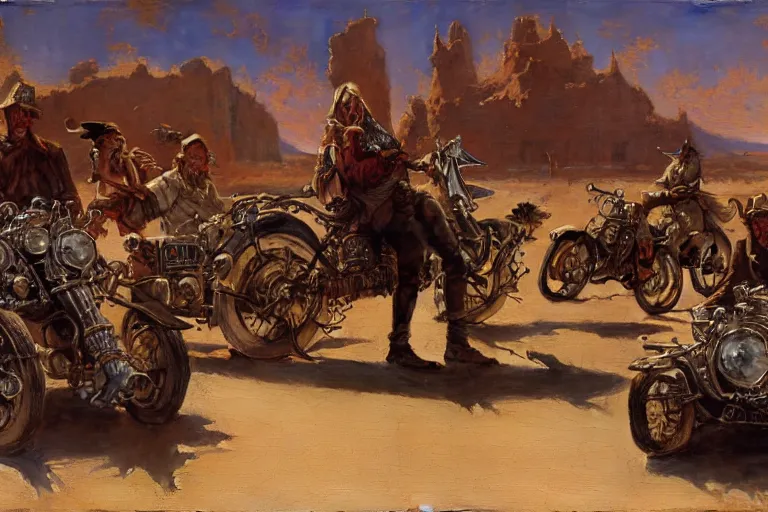 Prompt: ! dream desert bandits, dieselpunk, painting by gaston bussiere, craig mullins, j. c. leyendecker