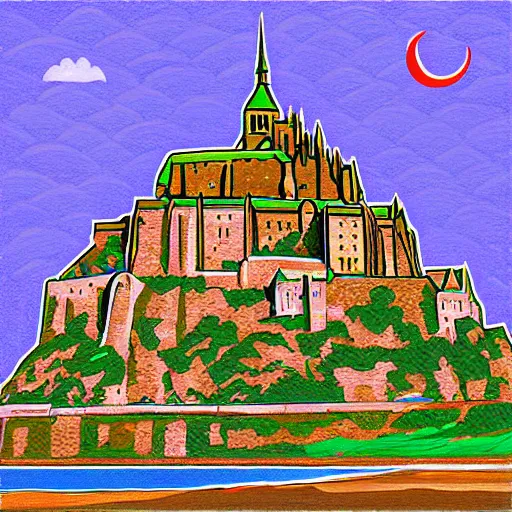 Prompt: mont saint michel,digital painting,isometric,beautiful