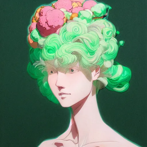 Image similar to prompt : pink and green portrait soft light painted by james jean and katsuhiro otomo and erik jones, inspired by evangeleon anime, smooth face feature, intricate oil painting, high detail illustration, sharp high detail, manga and anime 1 9 9 0