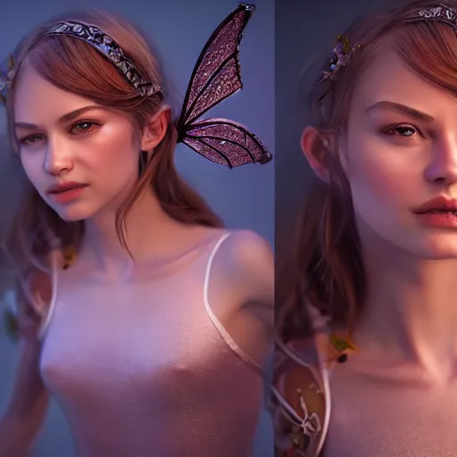 Image similar to fairies in a fantasy world, highly detailed, photorealistic portrait, bright studio setting, studio lighting, crisp quality and light reflections, unreal engine 5 quality render