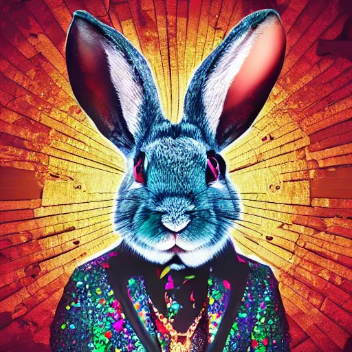 Image similar to blinged out rabbit, rap album cover, detailed, 4 k