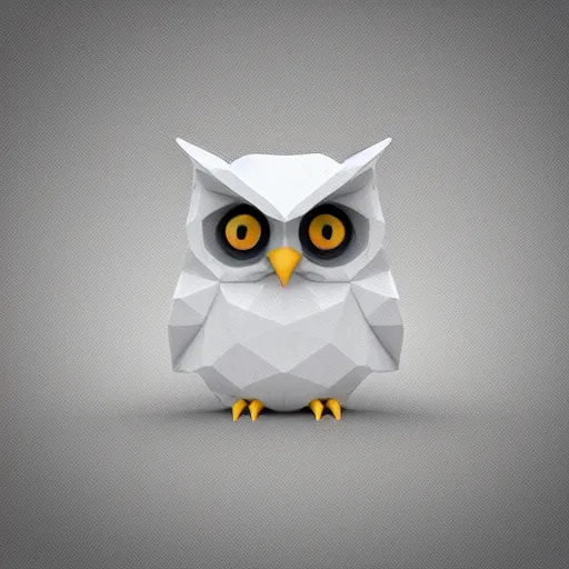 Image similar to cute isometric 3 d low polygon render of an owl, smooth white background, soft focus, centered