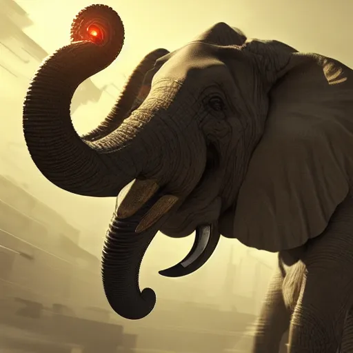 Image similar to Cyborg elephant in battle, by Cedric Peyravernay, highly detailed, excellent composition, cinematic concept art, dramatic lighting, trending on ArtStation