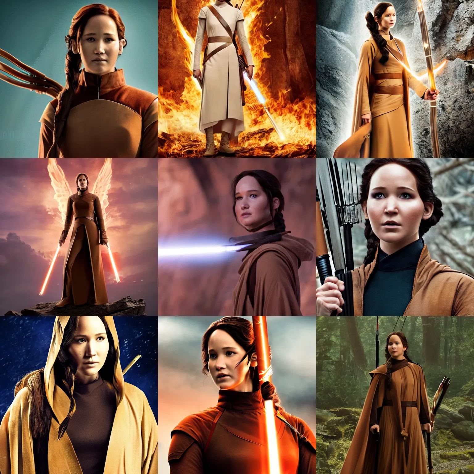 Prompt: ( ( ( ( ( katniss everdeen ) ) ) ) ) wearing tan - coloured jedi - robes!!!!!!!!!!, photography, 4 k / 8 k