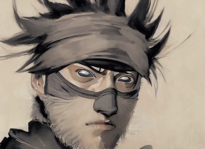 Image similar to a highly detailed beautiful portrait of kakashi hatake, by gregory manchess, james gurney, james jean