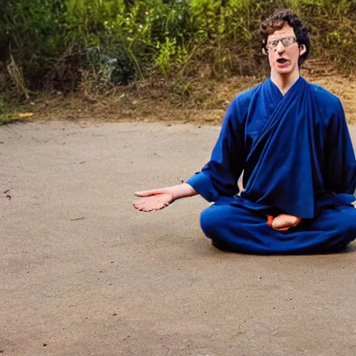 Image similar to andy samberg as an ascetic monk meditating