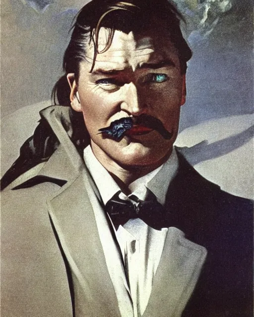 Image similar to Errol Flynn as a scientist. 1980s dystopian Soviet Russia, propaganda screens. Fantasy art by Greg Rutkowski, Gustave Courbet, Rosa Bonheur, Edward Hopper, Ilya Yefimovich Repin, Jean-François Millet, Andrew Newell Wyeth. Faithfully depicted facial expression, perfect anatomy global illumination, radiant light, detailed and intricate environment
